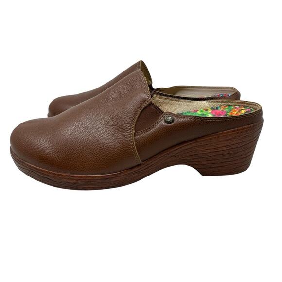 Alegria Sereniti Clog Shoes Wedge Leather Cognac Tan Brown Size 38 US 8 8.5 - Picture 10 of 15